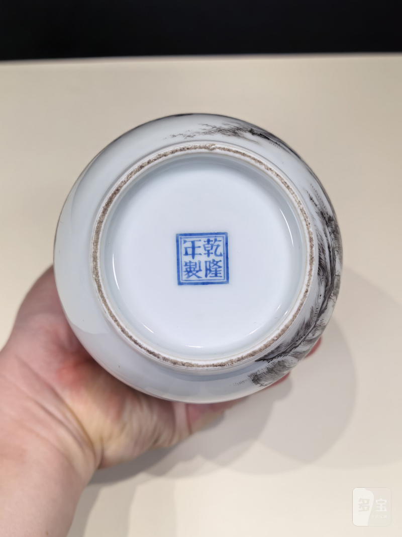 民国 墨彩山水楼阁图瓶 - 图11